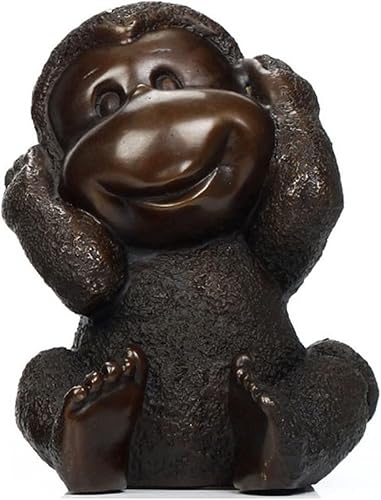 Estatua de feng shui chino escultura de latón animal mono decoración de escritorio creativo lindo no escuchar mono artesanía zodiaco chino mono, 7 ×