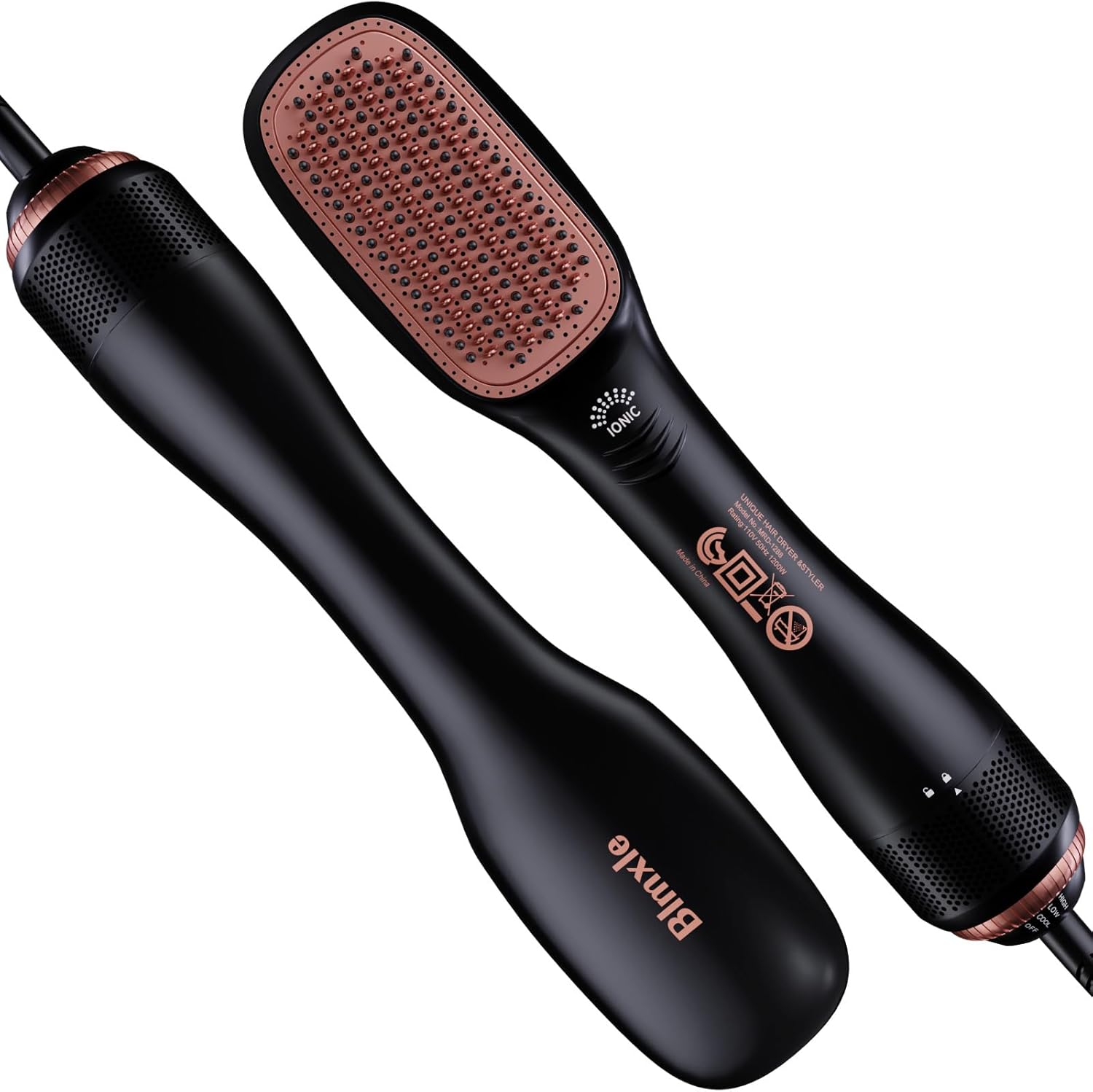 Large Hair Dryer Brush with Negative Ion, Anti-Scald and Anti-frizz, Fast-Heat-up Hot Air Brush Straightener, 360 Degree Swivel Cord, Gifts for Wife Mom and Friend, Black