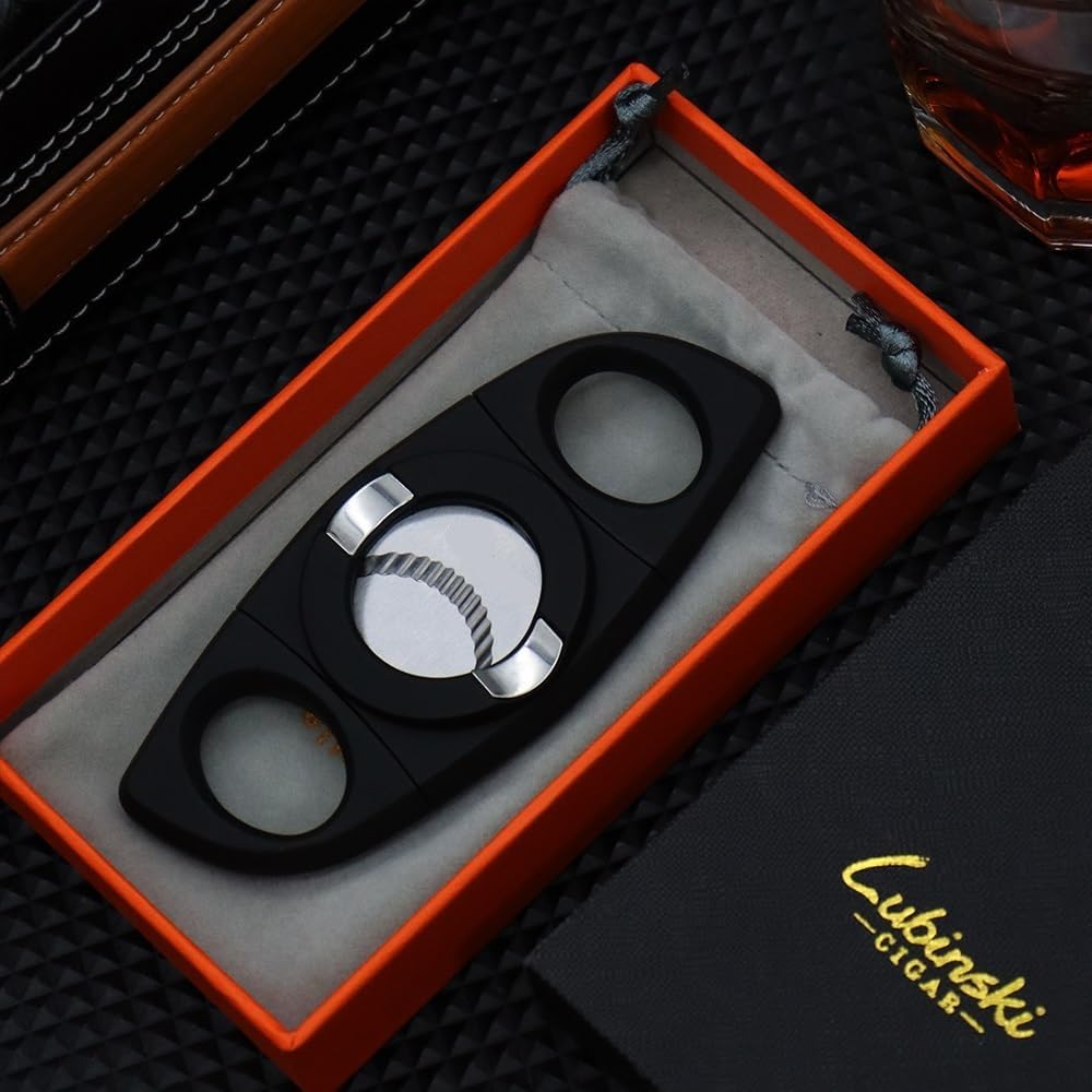 JDIME Cigar Cutter, Stainless Steel Scissors with Spring-Loaded Mechanism, Fan-Shaped Metal Tool(Orange)