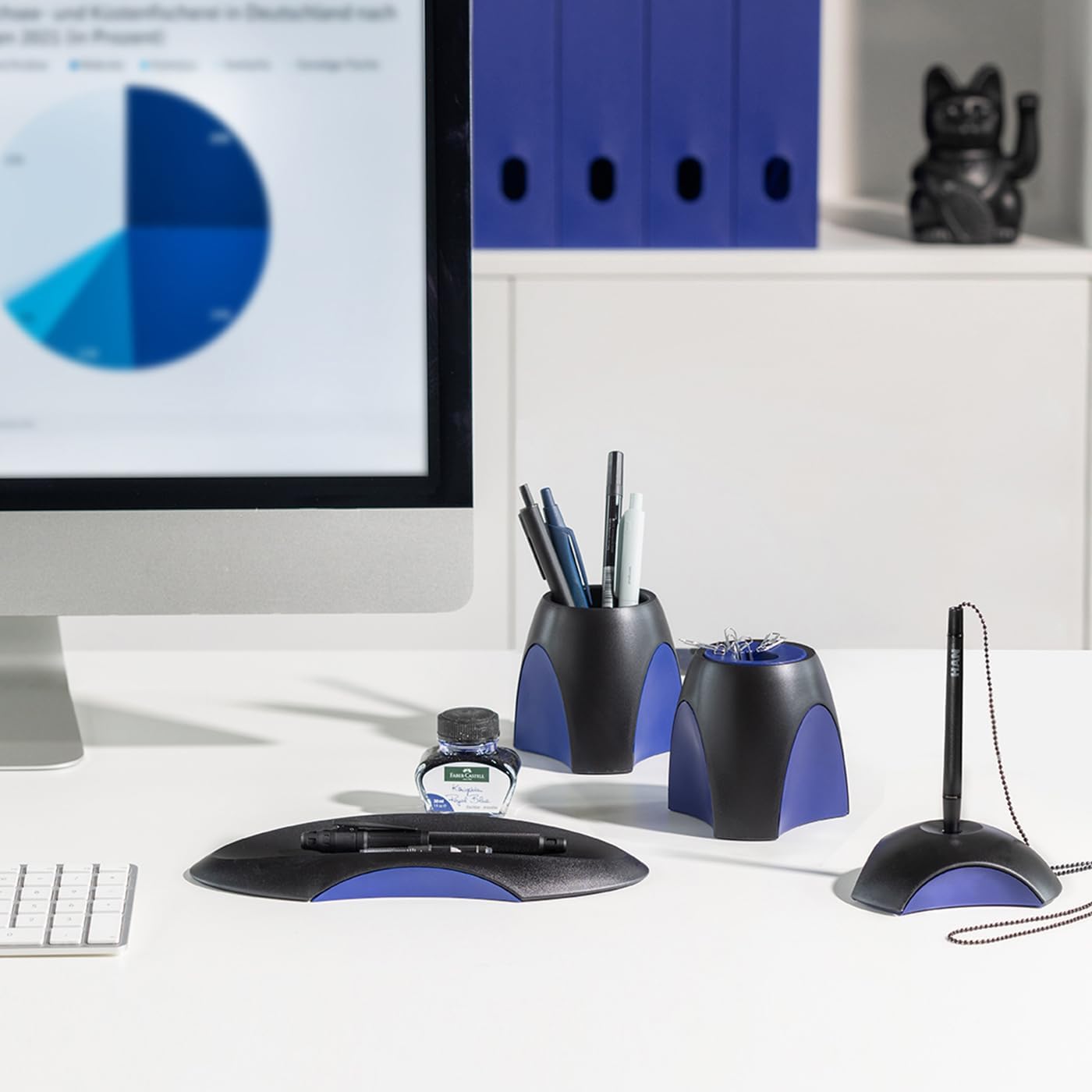 HAN 1752-34, Delta Paper Clip Dispenser. Attractive, Elegant and Stylish. Premium Quality with Ring Magnet, Black-Blue
