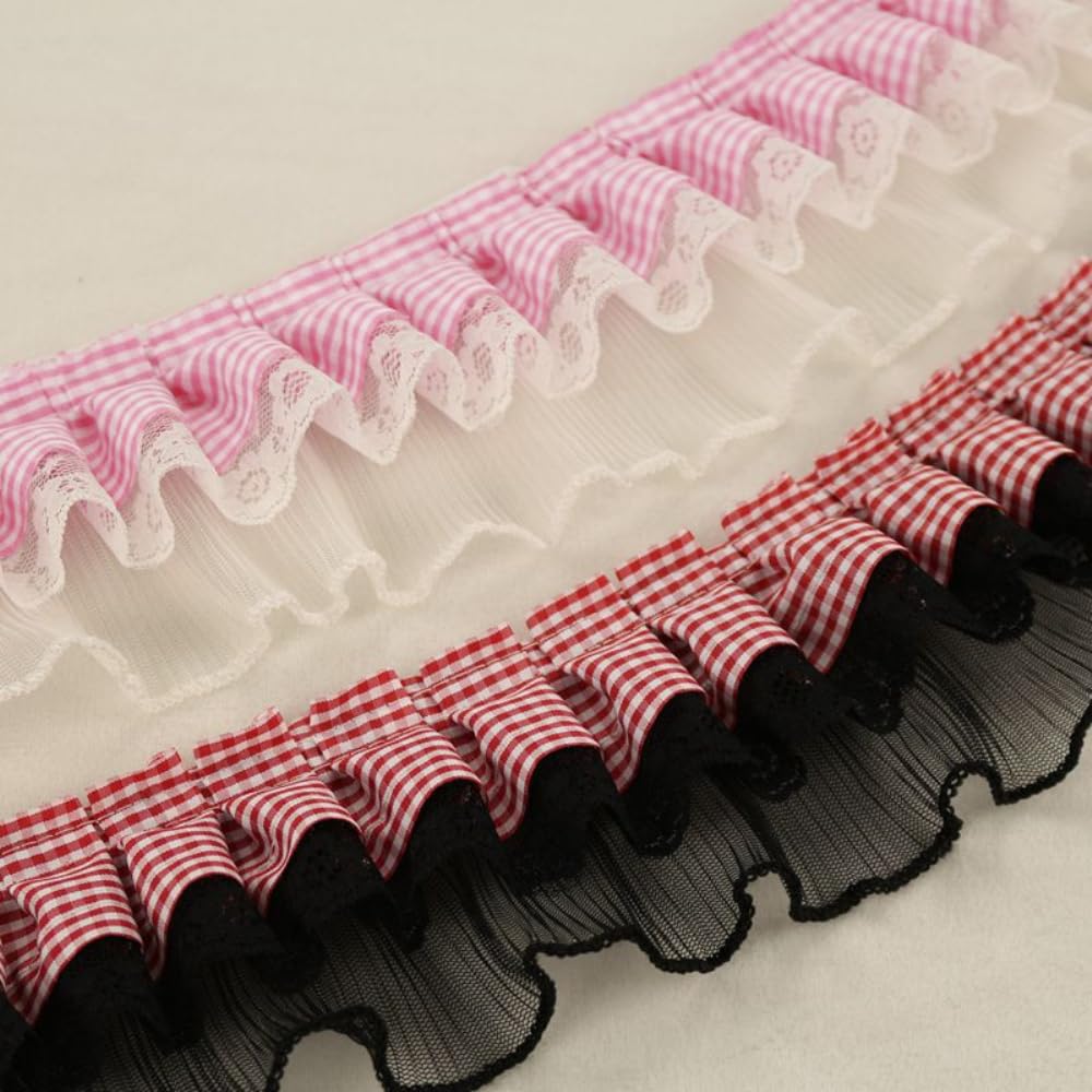 Egurs Geplooide rand met ruches, 11 cm, ruches stof, geplooid, organzalint, kanten rand, geplooide kanten stof, voor handwerk, naaien, jurk
