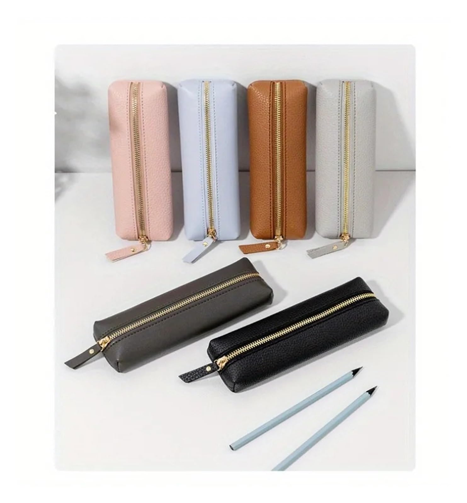 Custodia for penna in pelle PU for ufficio scolastico | Semplice, con cerniera, portatile, portapenne stilografica, leggero(Brown)