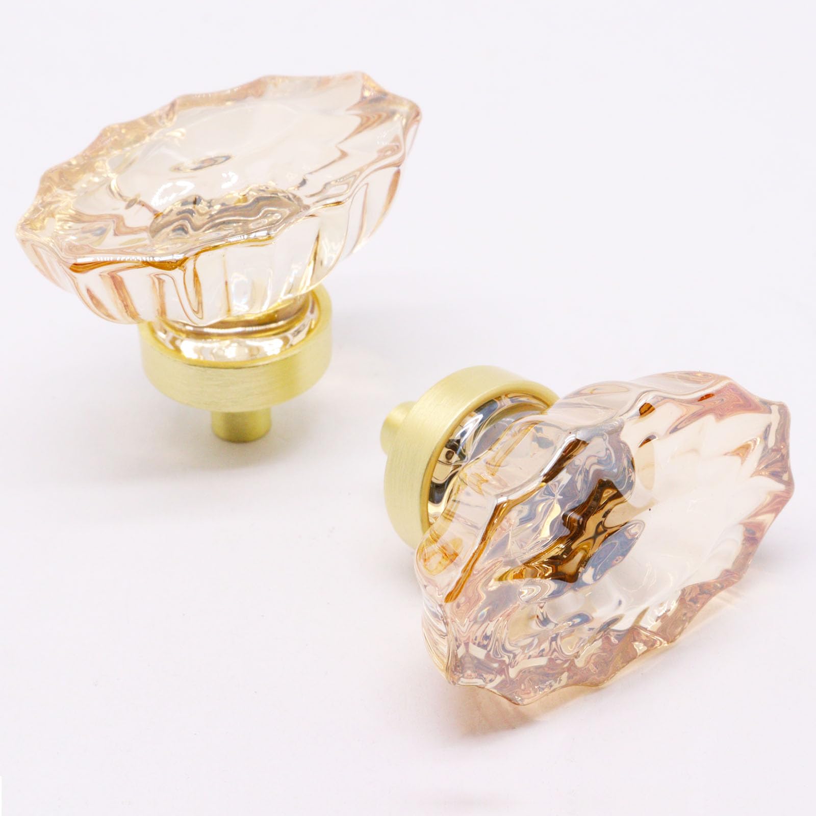 BUXIMN 4pcs Glass Cabinet Knobs, Diameter 1.79" Crystal Glass Knobs for Dresser Gold Cabinet Pulls Furniture Dresser Knobs Glass Drawer Knobs Handles