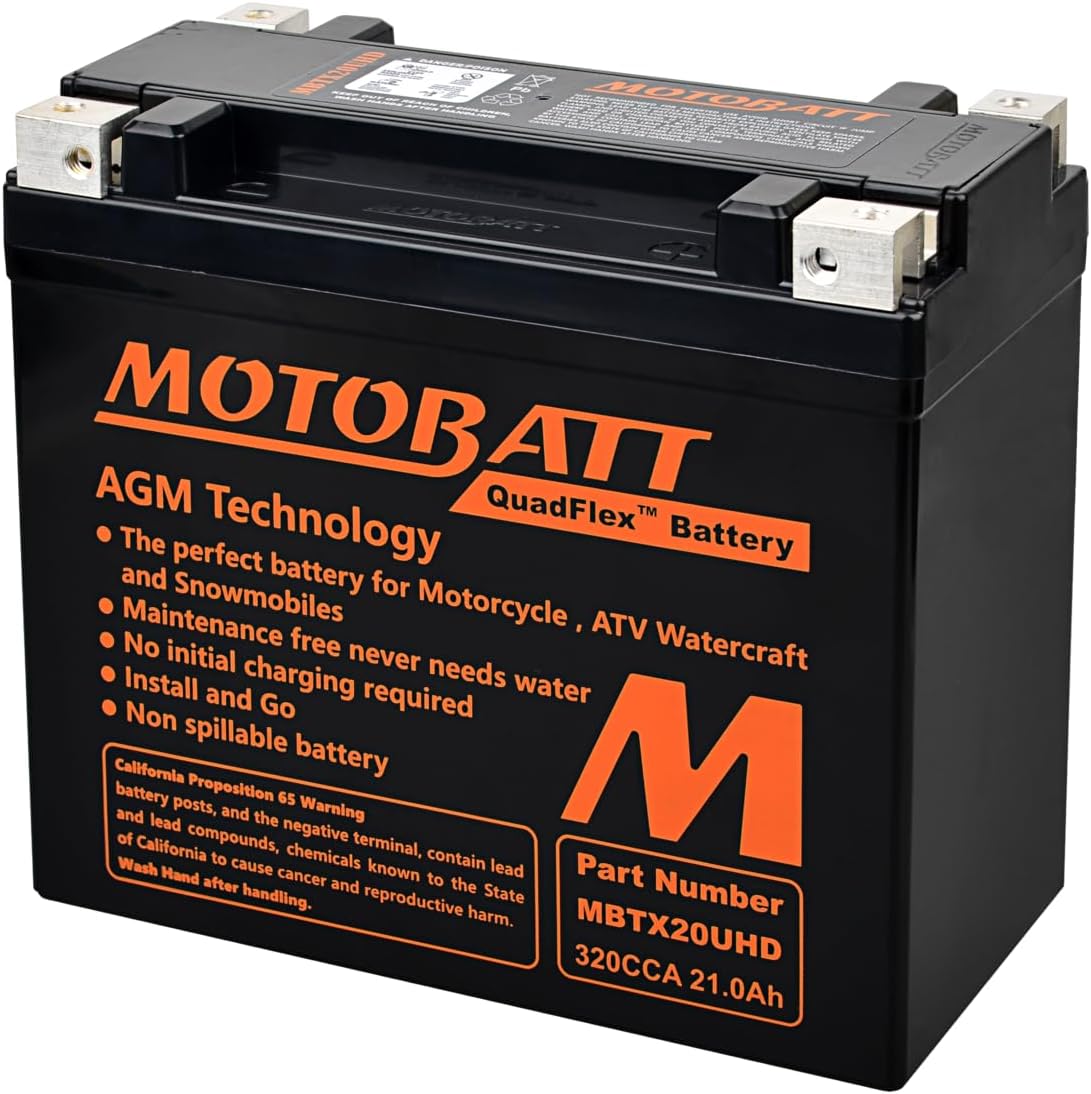 Motobatt Battery MBTX20UHD Black 12v 21AH CCA:310A YTX20LBS L:175mm x H:155mm x W:87mm