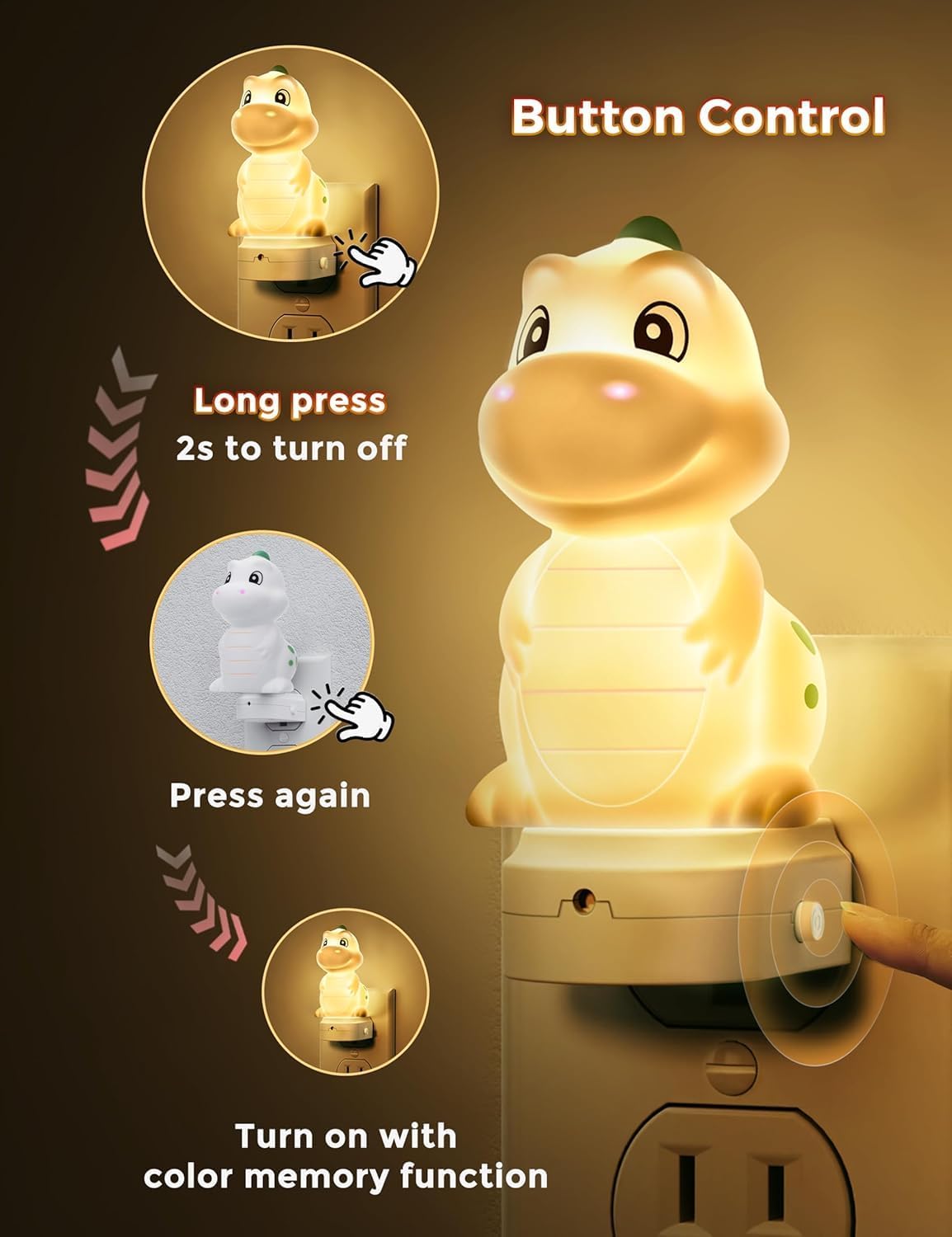 L LOHAS LED Plug in Night Light for Kids, 3D Cute Dinosaur Night Lights with Dusk to Dawn Sensor, RGB+Soft White 3000K Dinosaur Night Light, Christmas Birthday Gift Nightlight for Kids, Room Decor