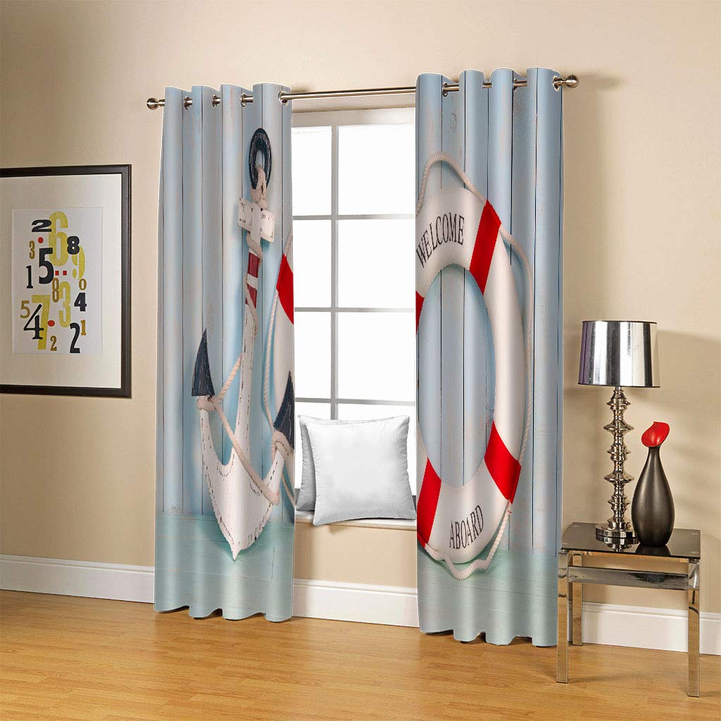 3D Tende Oscuranti Stampa Ancora barca da pesca Tenda Termoisolante Anti UV Tende con occhielli Super Morbide Popolare Tenda dimensioni:2 x L140 x A175cm