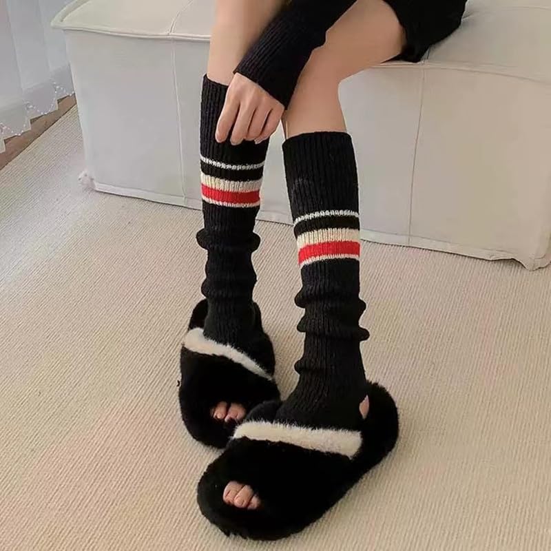 Women Cashmere Leg Warmer with Three Stripe, Women's Long Sleeve Warm Calf Socks4