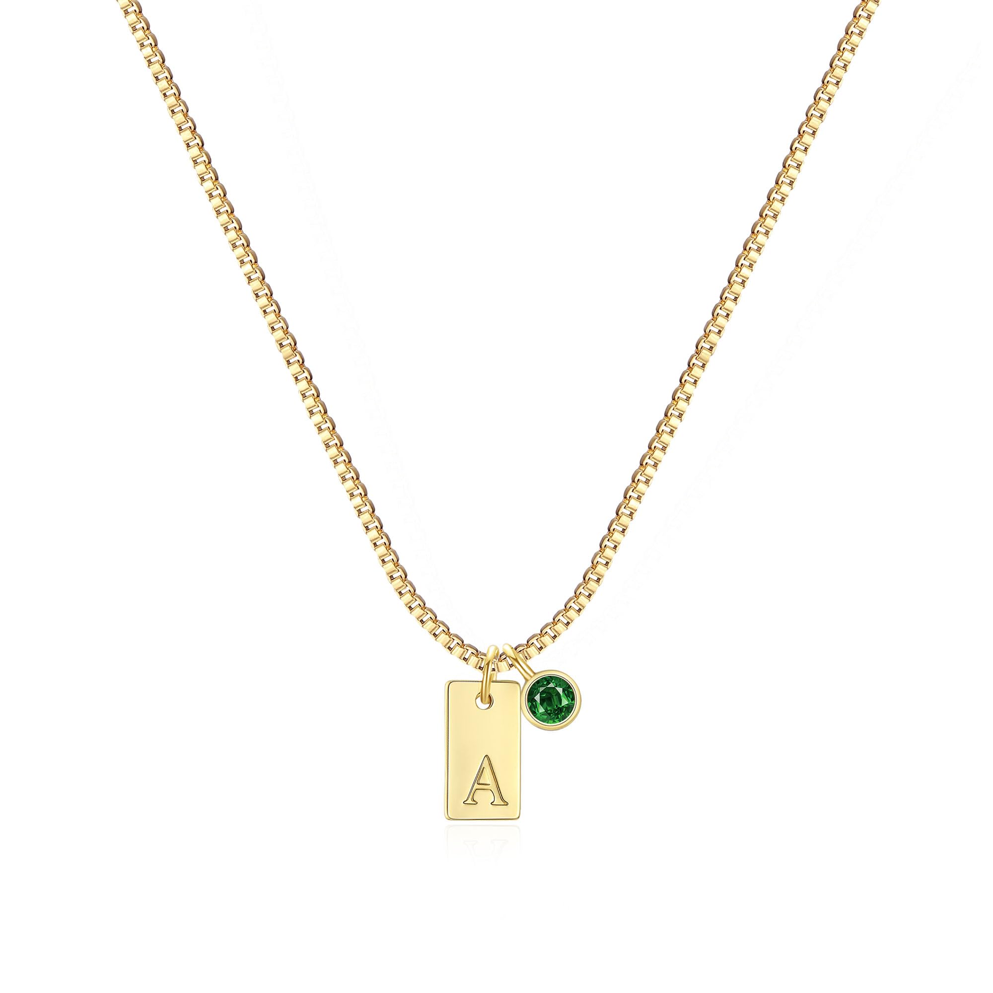 FUNEIA Initial Necklaces for Women Dainty Gold Birthstone Necklace for Women Trendy 14K Gold Plated Letter Necklace Non Tarnish Tiny Emerald Pendant a