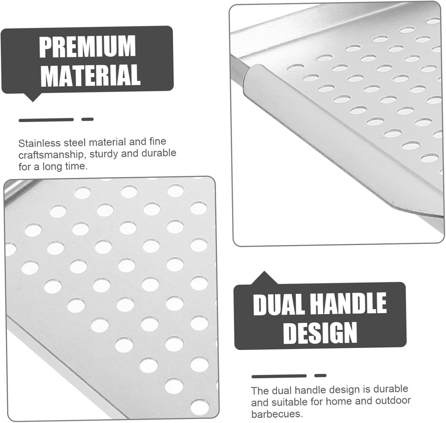 VALICLUD Stainless Steel Non-Stick Barbecue Plate Handle Grill Pan for Outdoor BBQ for Steaks Vegetables and Seafood