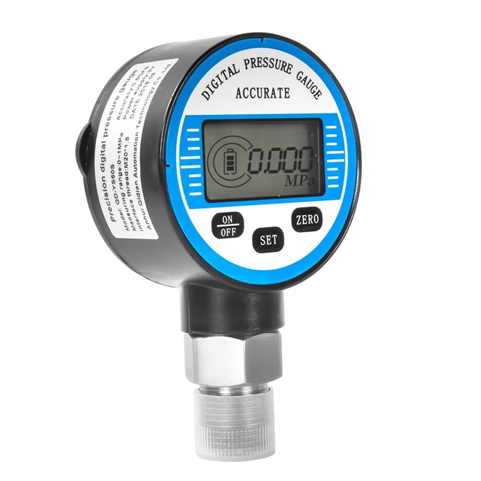 Manómetro de presión con pantalla LCD Manómetro digital de presión de aire con dial personalizado OEM 220 PSI 15 Bar con pantalla LCD de datos Manómetro de presión industrial(NPT1-4,-0.1MPa-1.6MPa)