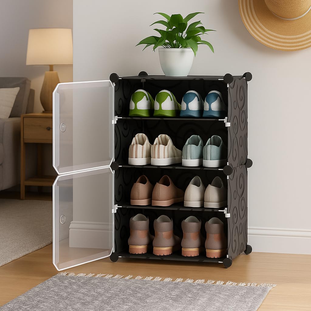 KRISHYAM® Modular Plastic Shoe Storage Cabinet with Transparent Door, Stackable Multi-Tier Shoe Organizer for Home, Bedroom, Closet & Entryway, Durable Dust-Proof Footwear Storage Rack-image-44