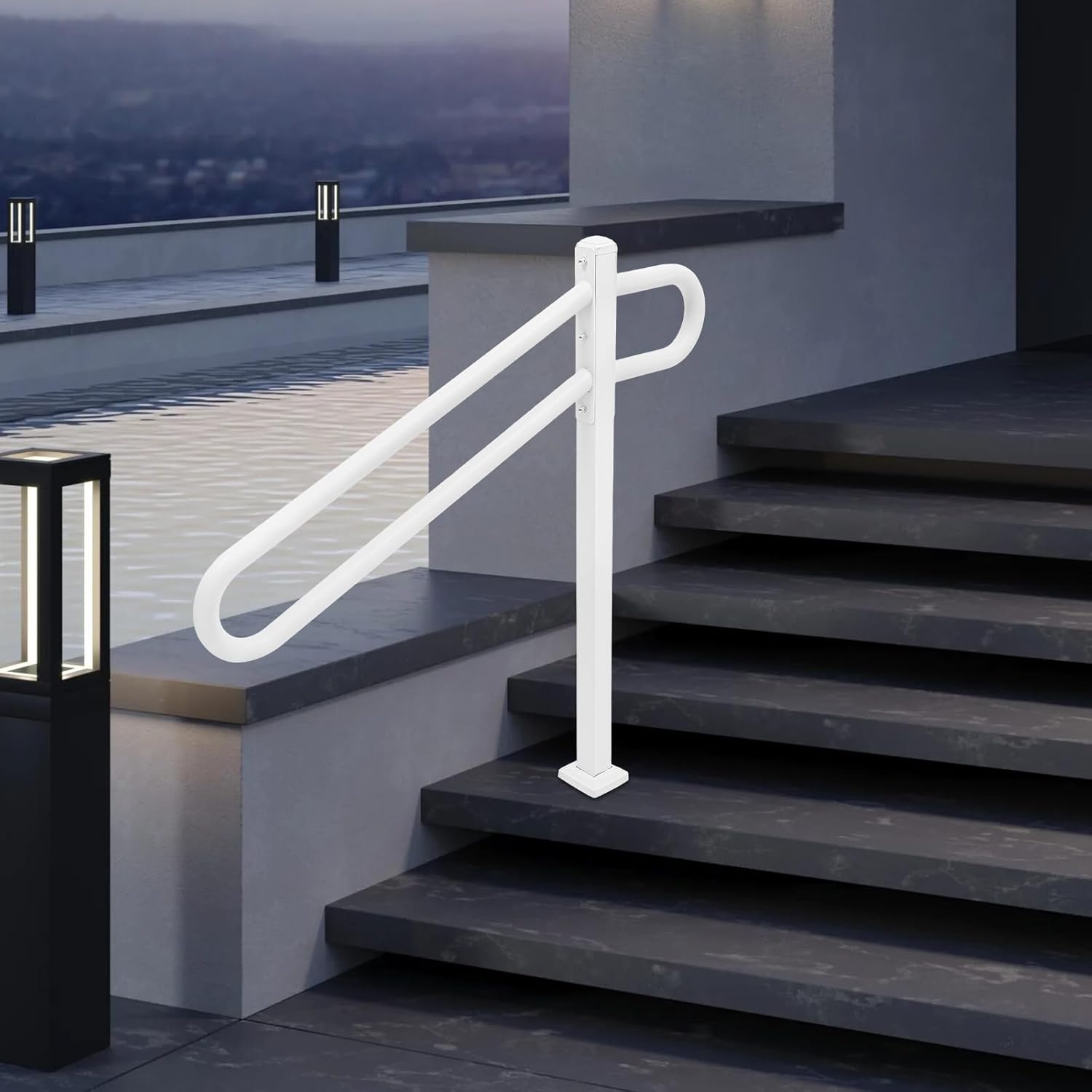 U-Shaped Handrails,Metal Outdoor Hand Rail 3 Steps, Sturdy Wall Mount Handrail, Anti-Slip Handrail, Door Safety Armrest, Outdoor Stair Railing for Garden, Yard, Porch, Garage Interior(White)