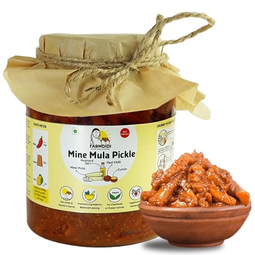 FarmDidi | Mine Mula Loncha 1Kg | Coleus Root Pickle | No Preservative | Less Oil | Hot & Spicy achar