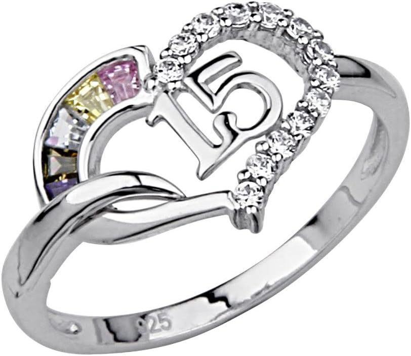 The World Jewelry Center .925 Sterling Silver Rhodium Plated Sweet 15 Heart Ring