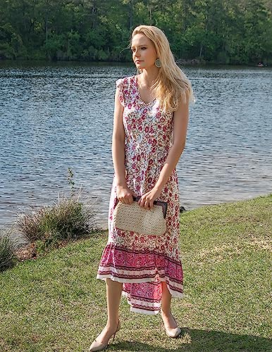 PRETTYGARDEN Sun Dresses Women Summer - Maxi Casual V Neck Floral High Low Flowy Beach Long Dress White - Image 9