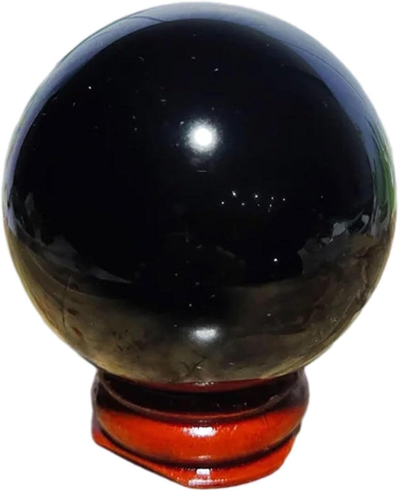 BHBHCPZGR Black Obsidian Crystal Ball Rock Sphere with Decorative Wooden Stand Crystals Stones for, Feng Shui,Home Work Decor,10cm