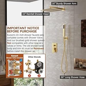 Goldshowersystem10squarerainfallshowerheadwithhandheldcombospraybathroombrushedgoldshowerfaucetsetwithvalve59showerhoseshowertrimkitanddiverterwallmounted Urban Country Home Decor Gold shower system 10 square rainfall shower head with handheld combo spray bathroom brushed gold shower faucet set with valve 59 shower hose shower trim kit and diverter wall mounted urban country home decor