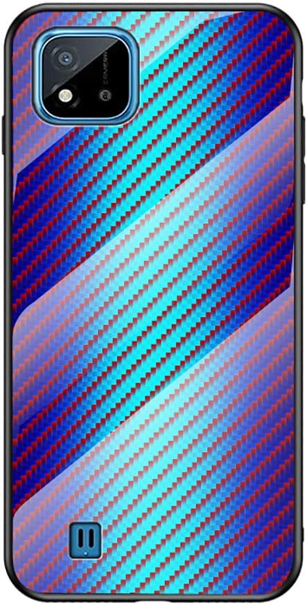TIANJICase for RealmeC20 Case Carbon fiber Clear Tempered Glass Cover Case Compatible with RealmeC20 (Blue)