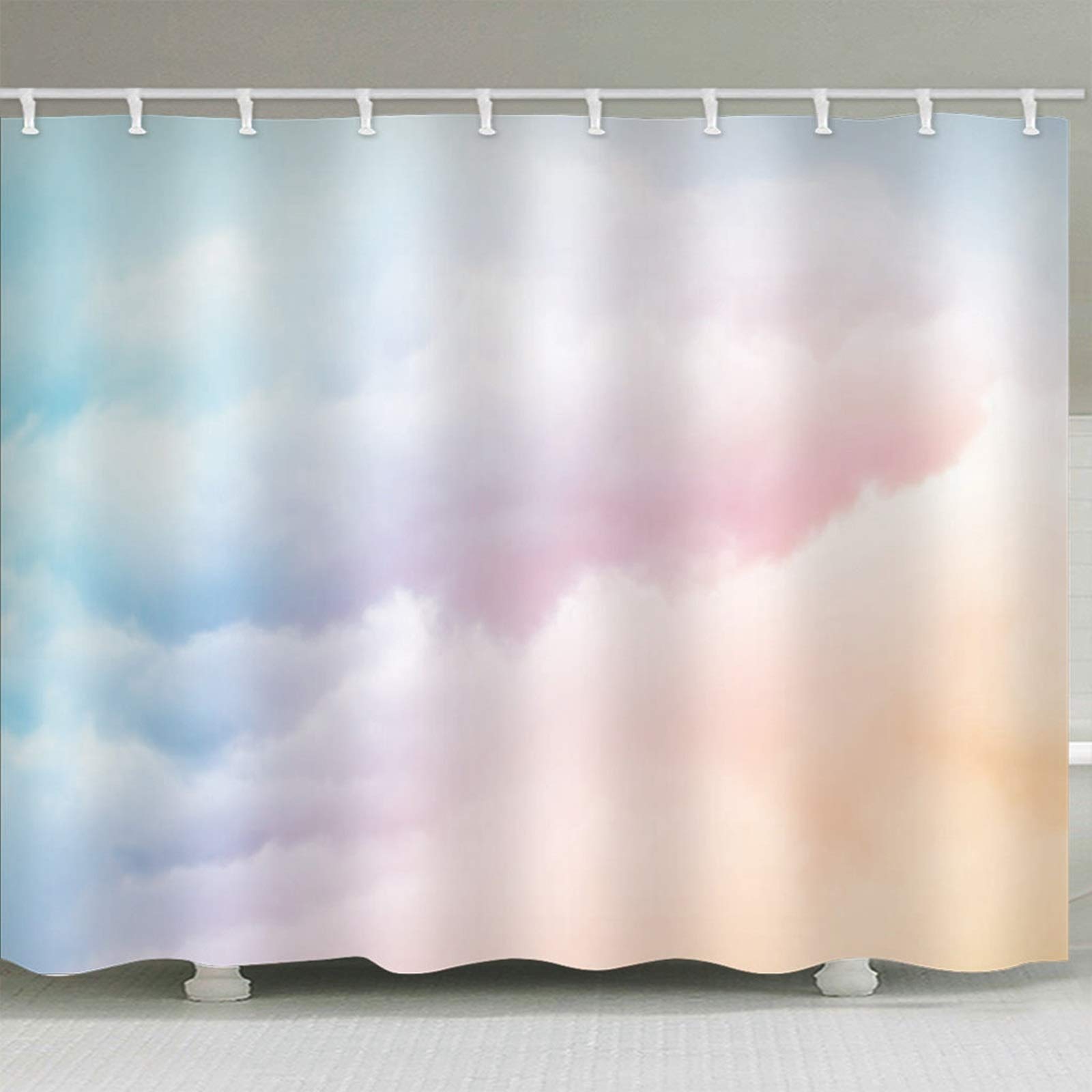 Tenda Bagno Bianco Rosa Idrorepellente e Antimuffa Tende per Doccia Poliestere con Ganci Tenda Doccia Nuvole, 120x180cm