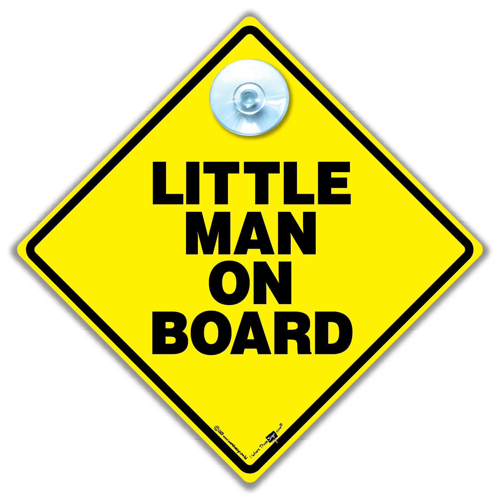 Little Man On Board Car Sign, 14 x 14 cm, Yellow Diamond Warning Sign with Suction Cup