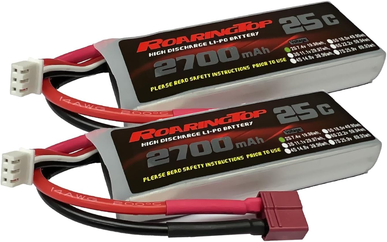 Batería Lipo Zeee 2S 5200mAh 7.4V 50C Con Conector Deans T - Para Coches RC 1/10 Y 1/8 (Pack De 2 Unidades)