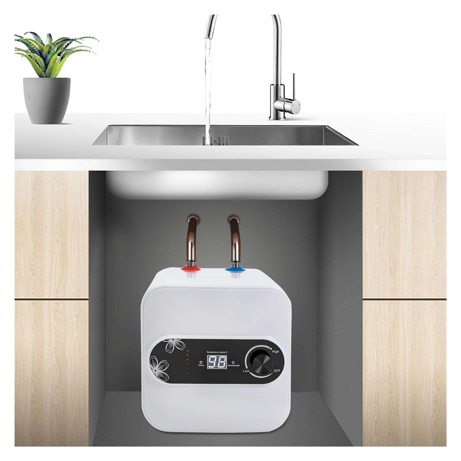 Calentador de agua caliente eléctrico punto uso instantáneo for remolque RV, baño, cocina debajo del fregadero Para uso doméstico(Up)