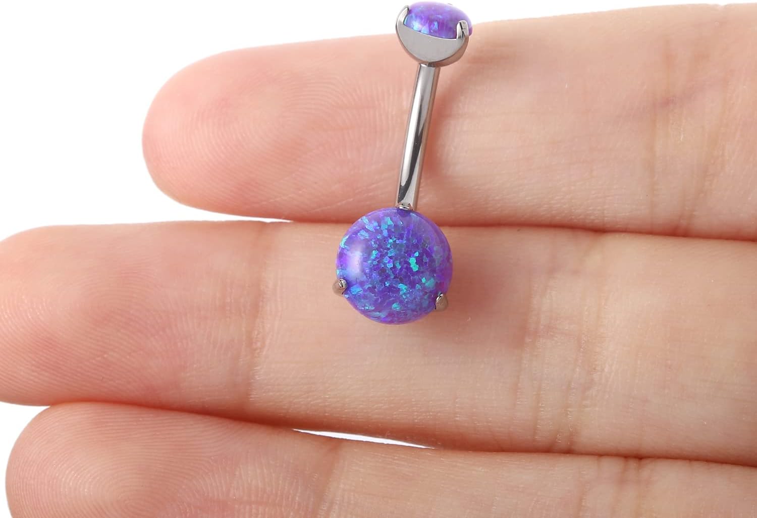 VOJO G23 Titanium Belly Button Rings Cubic Zircon Opal Hypoallergenic Threaded 14G Diamond Navel Body Piercing Jewelry Birthstone for Women - Image 6