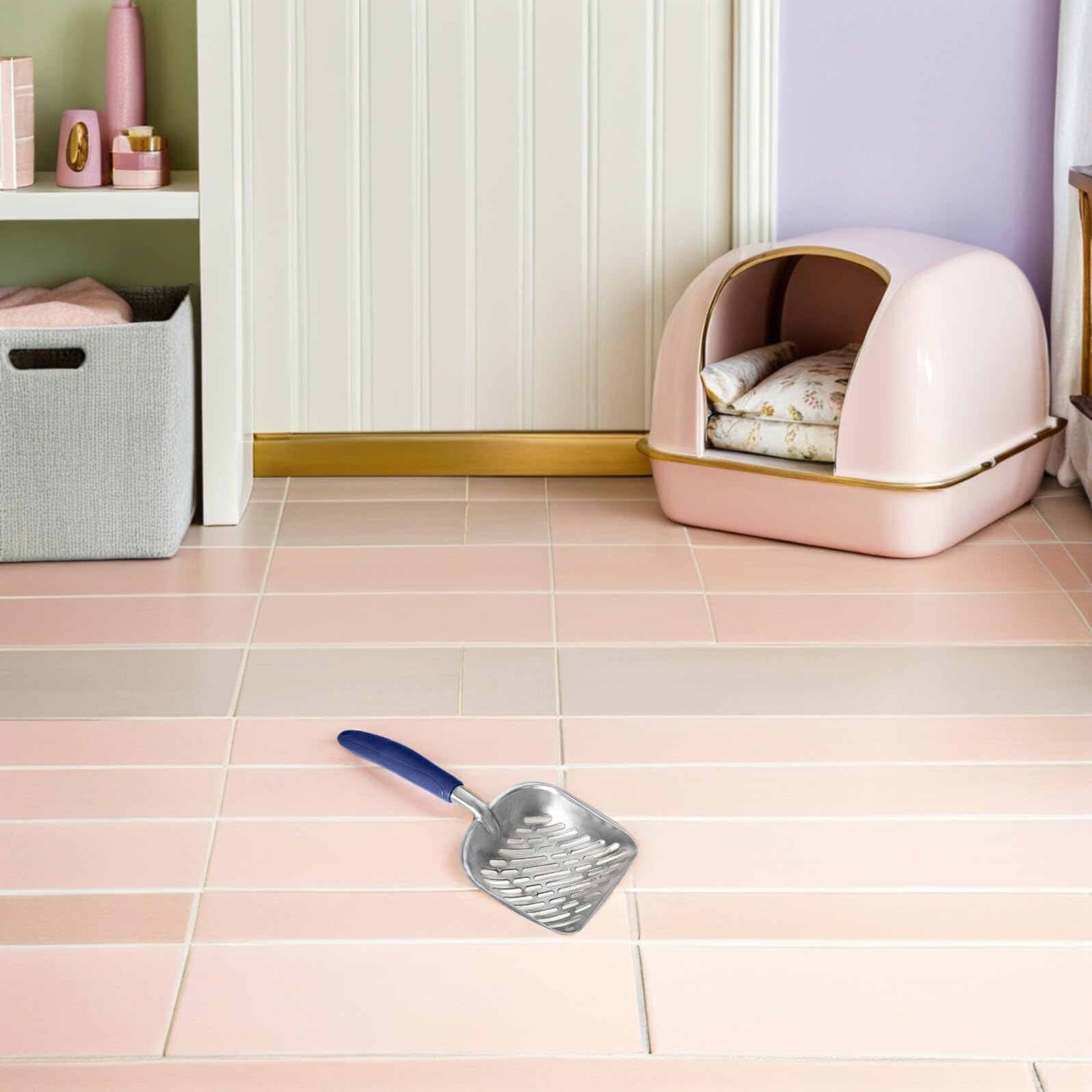 Lurrose 2 Pezzi Paletta per Lettiera Gatti in Alluminio e ABS Setaccio con Fori Larghi per Filtraggio Rapido Manico Ergonomico per Presa Confortevole Resistente e Facile da Pulire per