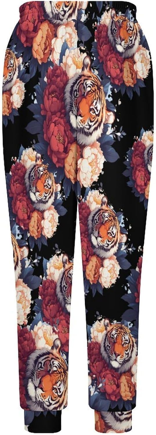 Tiger Peony Flowers Men's Pants Athletic Workout Sweatpants Jogger Casual Pant for Sports Home