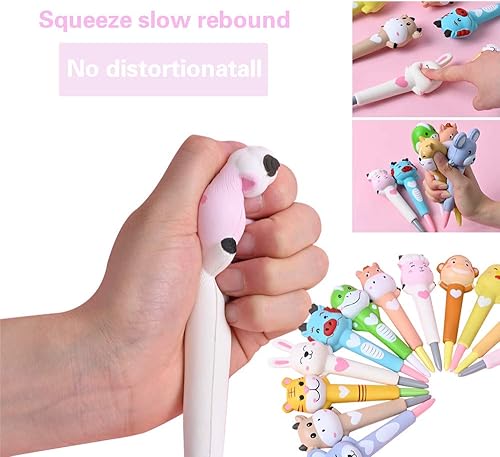 Miniatura 2 de LemoHome - Juego de bolígrafos de tinta de gel de caricaturas de descompresión, 12 bolígrafos de esponja para estudiantes y niños con recambios de