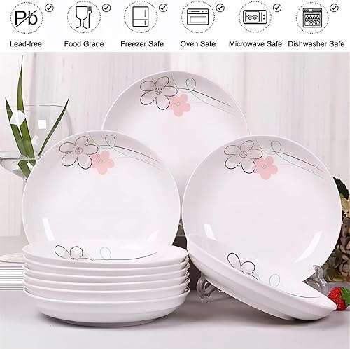 Miniatura 7 de Paquete de 5 platos de porcelana con patrón de flores rosas, platos llanos grandes de cerámica para ensalada de postre de 7 pulgadas, platos de