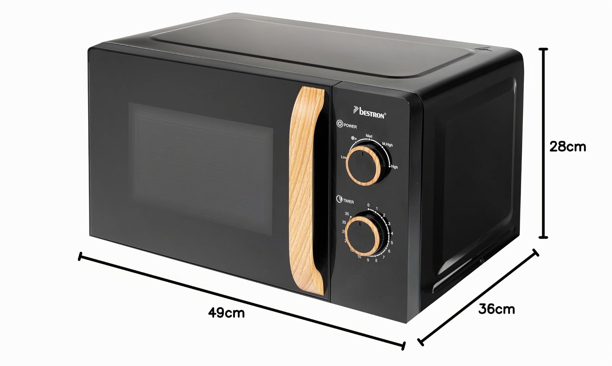 Bestron Four à micro-ondes, 700 W, panneau de commande en deux parties avec 5 niveaux et 35 min. minuterie, réglable en continu, avec plateau tournant de 25,5 cm pour toutes les tailles courantes