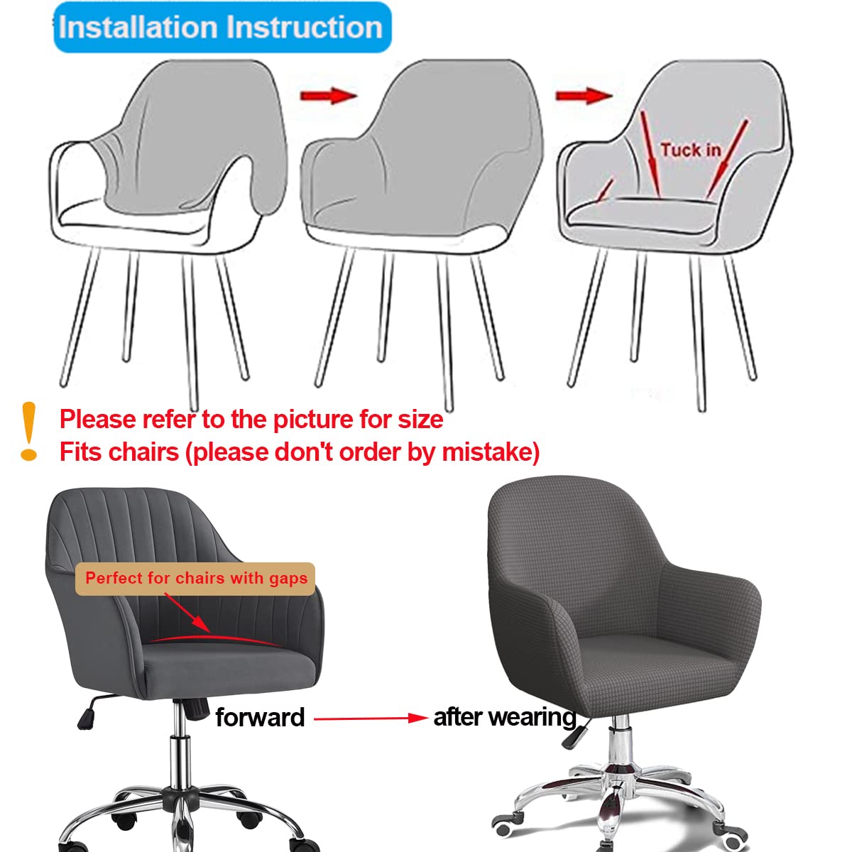 XGANGM Office Computer Chair Slipcover 2 Piece With Arms - Swivel Curved Back Dining Desk Cover, Modern Style Protector for Home Kitchen Living Room, Light Grey, 4PCS