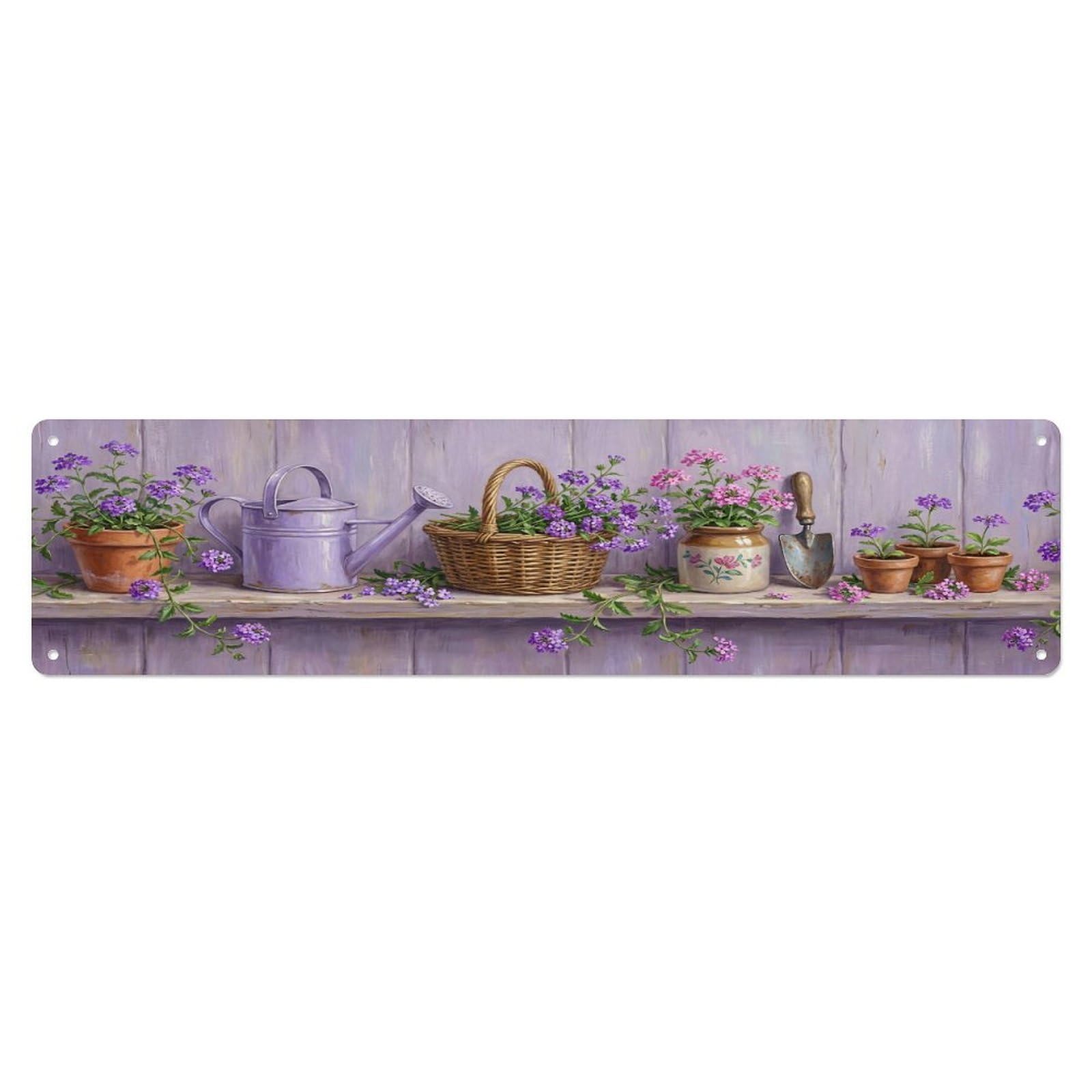 Floral Garden Tools Verbena Trailing Pattern Print Metal Tin Sign