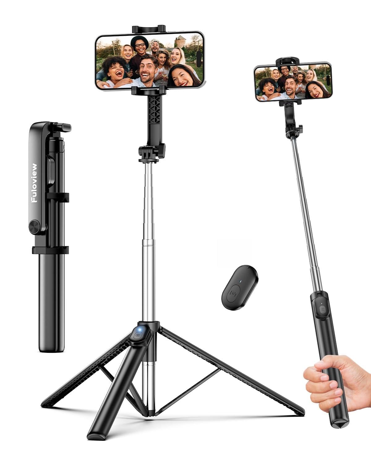67‘’ Selfie Stick Travel Tripod, Extendable Tripod for iPhone with Wireless Remote Control and Phone Holder, iPhone Stand for Photograph, Compatible with All Cell Phones, Black