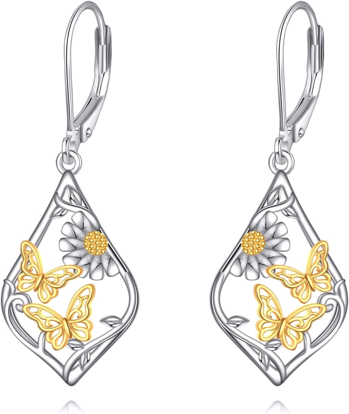 Butterfly/Dragonfly/Hummingbird Earrings Sterling Silver Daisy Drop Dangle Earrings Leverback Teardrop Jewelry Gifts for Women