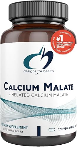 Designs for Health Malato de calcio - 500 mg de quelato de calcio + vitamina D (D3) suplemento de apoyo óseo para mujeres + hombres - Pastillas de