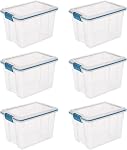 Sterilite 6-Pack Gasket Box, Clear Plastic Storage Bins with Latching Lids, 20 Qt - Large Stackable Tote Containers for Home, Closet, Bathroom, and Office Organization