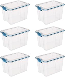 Sterilite 6-Pack Gasket Box, Clear Plastic Storage Bins with Latching Lids, 20 Qt - Large Stackable Tote Containers for Home, Closet, Bathroom, and Office Organization
