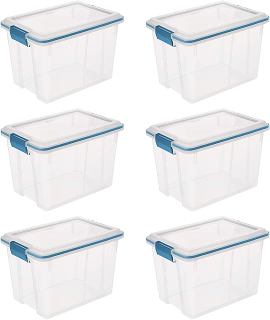 Sterilite 6-Pack Gasket Box, Clear Plastic Storage Bins with Latching Lids, 20 Qt - Large Stackable Tote Containers for Home, Closet, Bathroom, and Office Organization