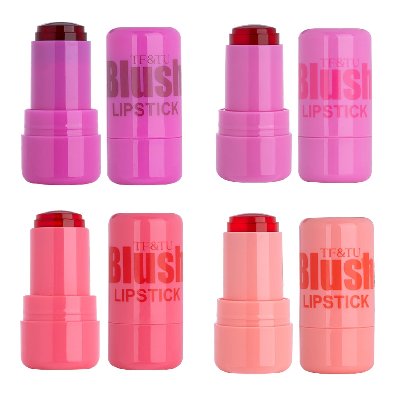 4 Pcs Jelly Blush Stick, 3 in 1 Milk Jelly Blush Stick for Cheeks Lips Eyes Long-Lasting & Moisturize & Buildable Milk Blush