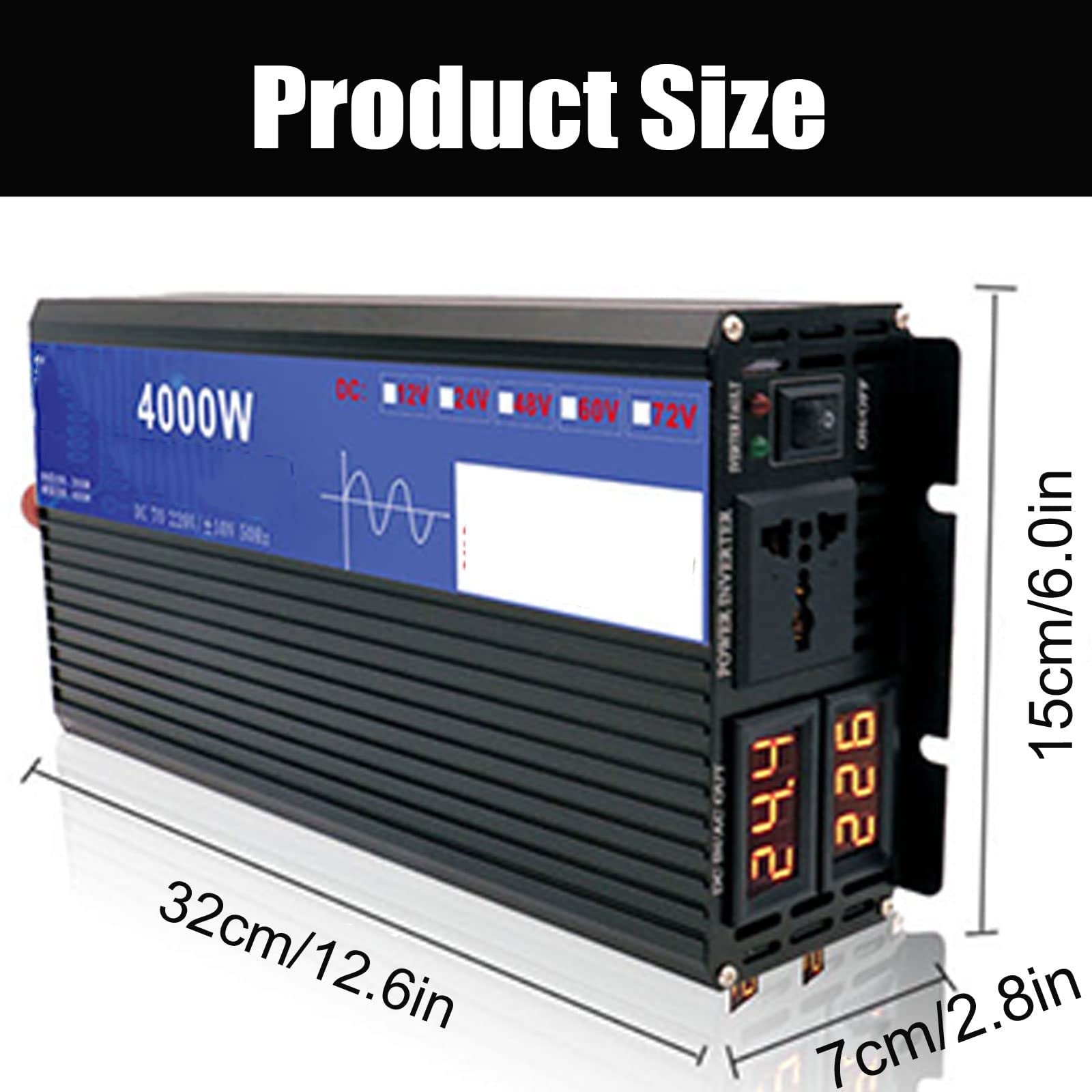 RajoNN Inversor de Onda sinusoidal Pura de 3000 W/4000 W/5000 W DC 12 V/24 V/48 V/60 V a AC 220 V, inversor de Corriente para Coche con Pantalla LED y Salidas, para Viajes en camión RV