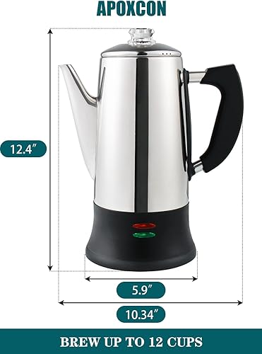 Miniatura 8 de Electric Coffee Percolator Stainless Steel Coffee Maker with Two Heat Resistant Tough Glass Clear Brew Progress Knob Classic Look Keep Warm & Acero