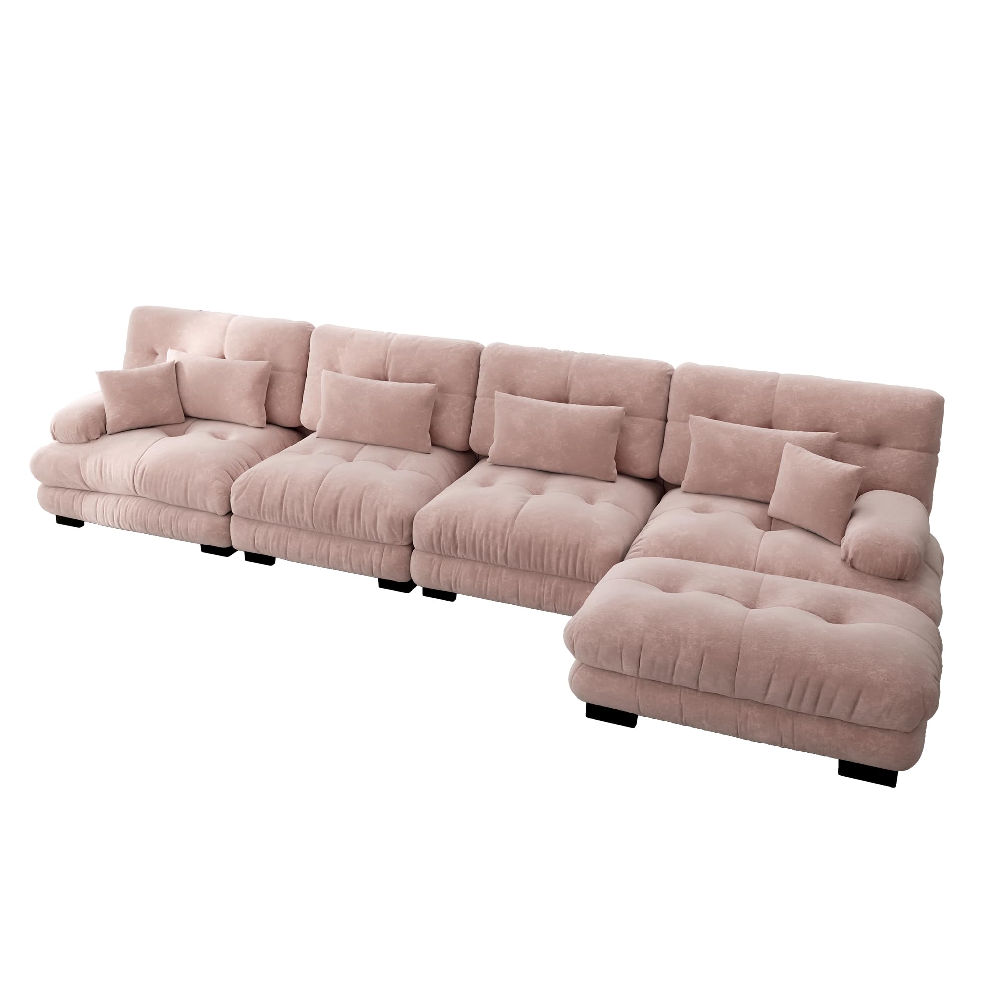SUKY Sofá esquinero modular en forma de L de 4 plazas, cómodo sofá en la nube, chenilla, otomano móvil, combinación de bricolaje, color rosa