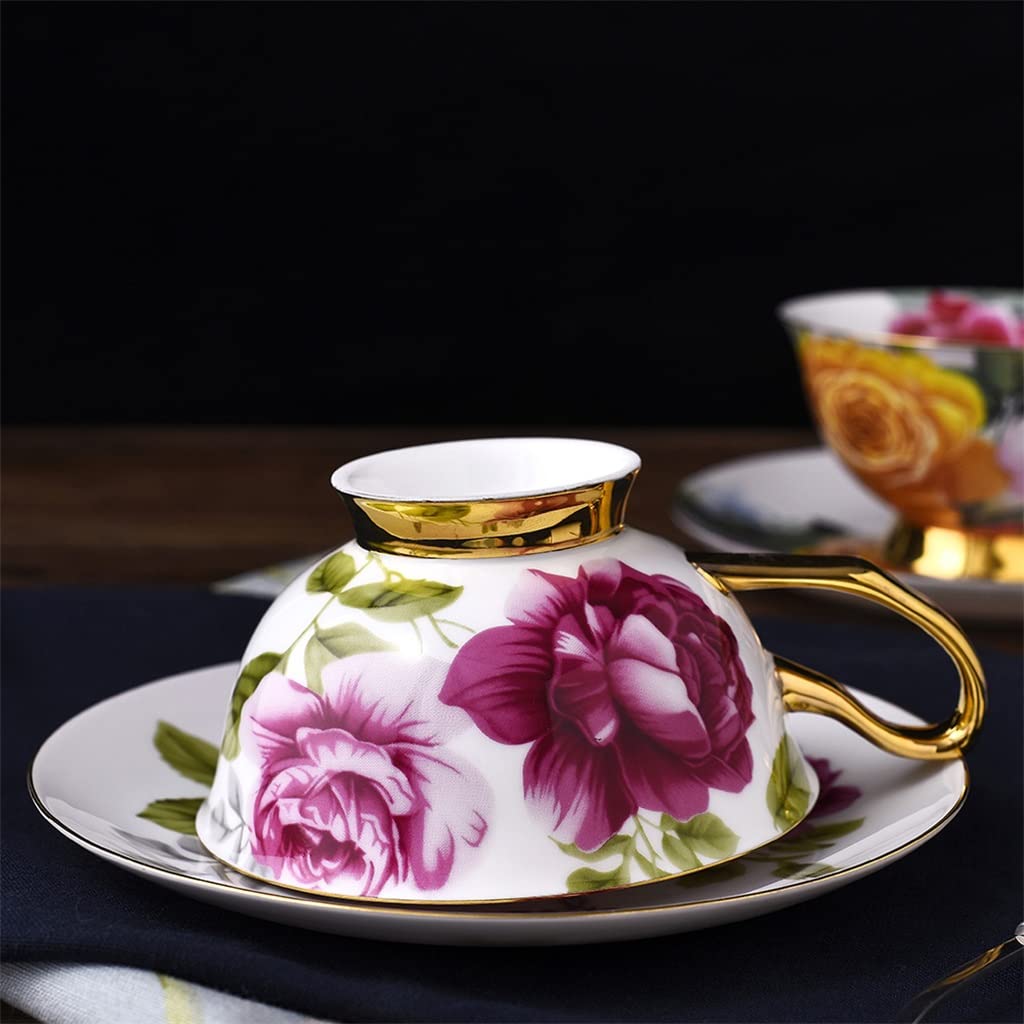 Zestaw Do Herbaty Ceramicznej Z Motywem Czerwonej Róży, Zestaw Do Herbaty Dla Dziewczynki, Filiżanka Do Kawy, Zestaw Do Herbaty Z Porcelany Kostnej