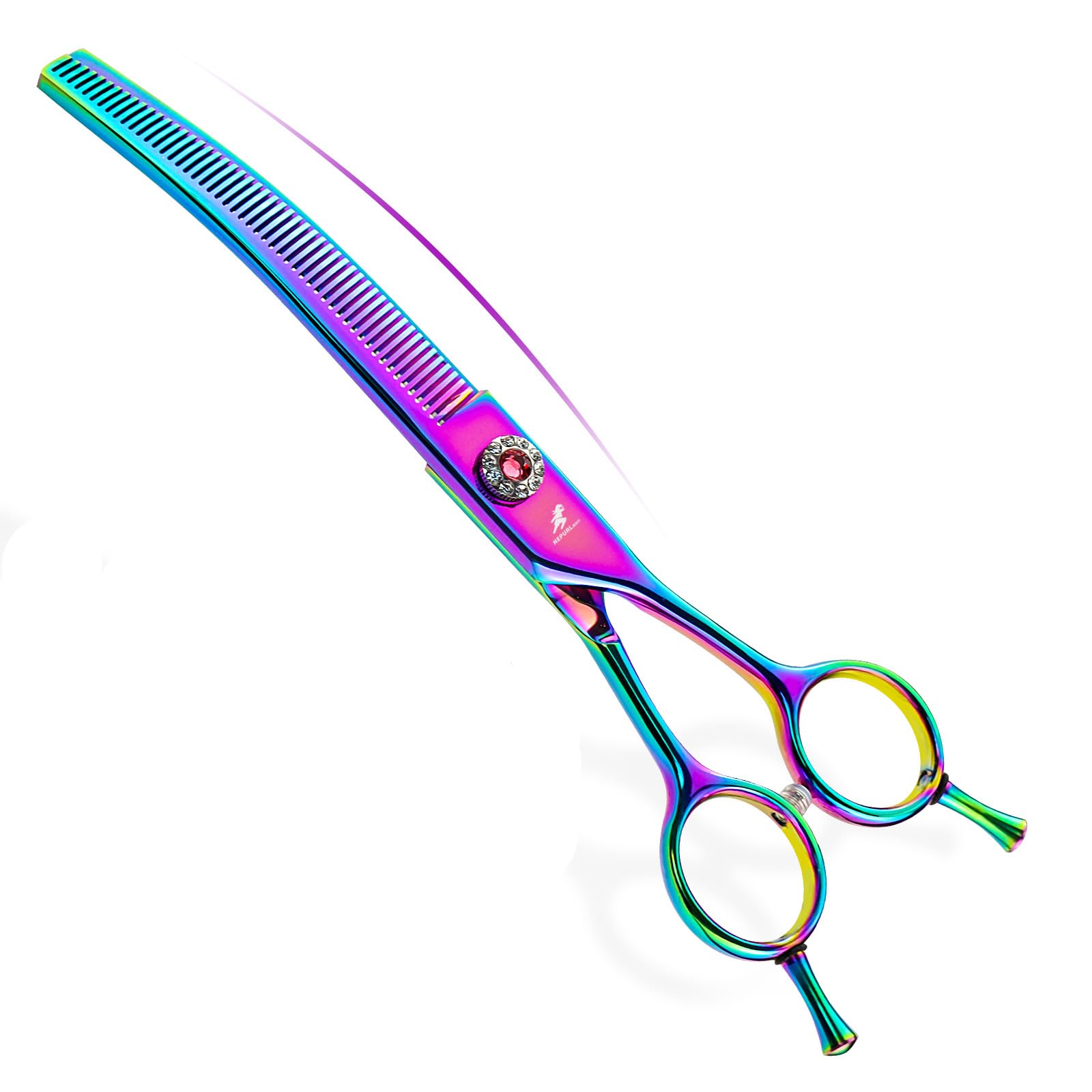 Ttoogo One Color Rainbow Curved Chunker Shears - 7 Inch Pet Grooming Scissors With 65% Thinning Rate And 440C Stainless Steel Blade,Fine