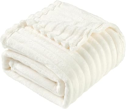 BOURINA Flannel Throw Blanket Fleece Throw Outdoor Blanket White 50x60 inch