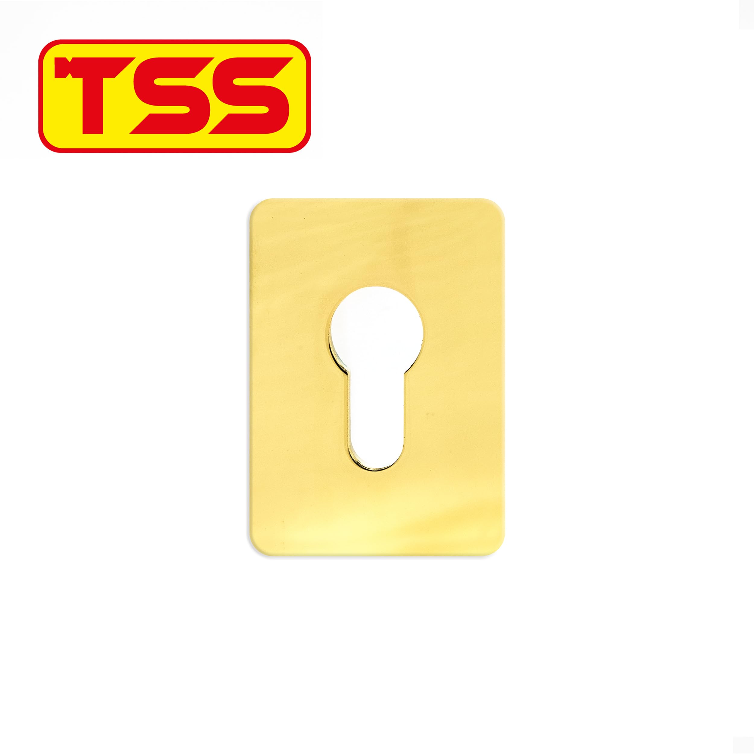 TSS Escudo de Reparación Adhesivo de Cilindro Euro de Latón Pulido, 65mm x 47mm. Cubiertas Autoadhesivas para Llaves de Perfil Euro, Cubierta de Ojo de Cerradura para Cilindro Euro, Placa de Puerta