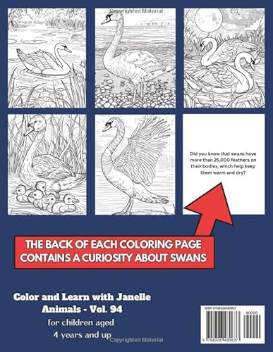 50 Swans Coloring Pages Book for Kids and Adults: +50 Amazing Facts about Swans. Coloring Book for C