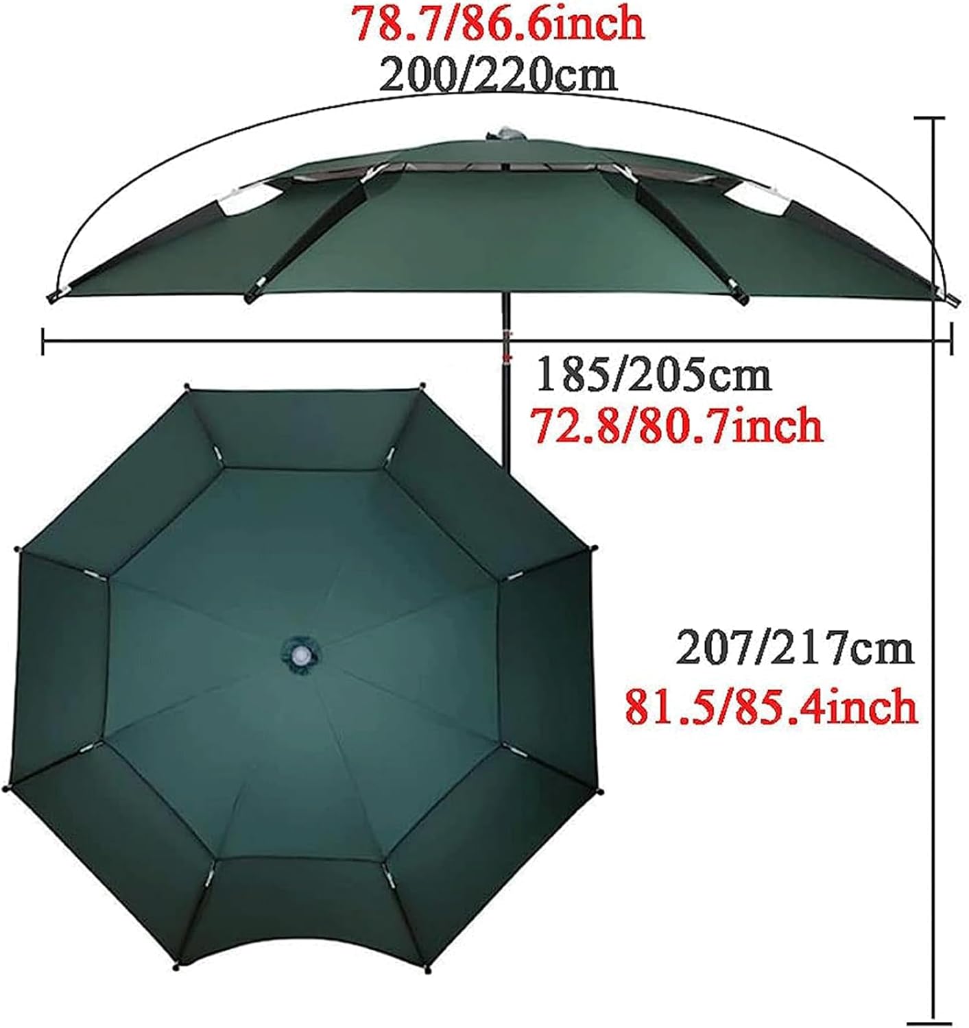 Double-Layer Patio Umbrella, Waterproof Parasol with 16-Rib, 360° Rotating Three-Speed Adjustable Fishing Umbrella